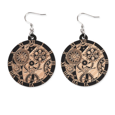 Mediniai auskarai HOORAY Juodas laikrodis 