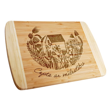 Dovanų bambukinė lentelė su graviravimu, namų motyvas 