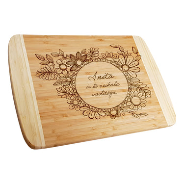 Dovanų bambukinė lentelė su graviravimu, gėlių motyvas 