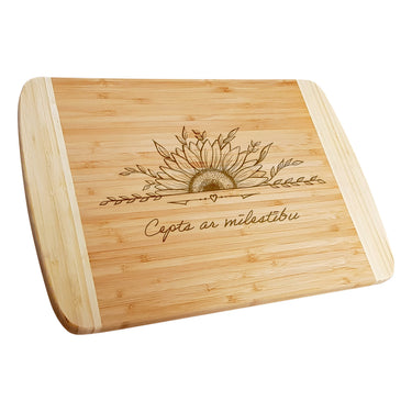 Dovanų bambukinė lentelė su graviravimu, saulėgrąžų motyvas 