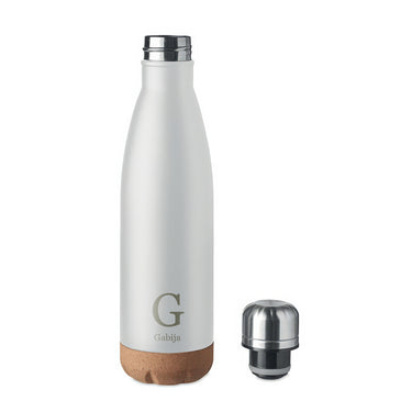 Metalinė termogertuvė su kamštine dugnu ir individualiu motyvu, balta 