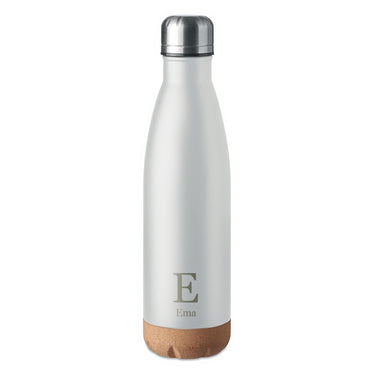 Metalinė termogertuvė su kamštine dugnu ir individualiu motyvu, balta 