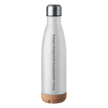 Metalinė termogertuvė su kamštine dugnu ir individualiu motyvu, balta 