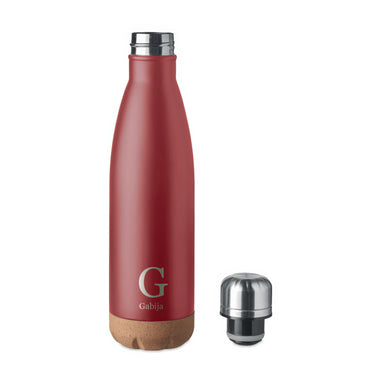 Metalinė termobutelė su kamštine apačia su pritaikytu motyvu, raudona 