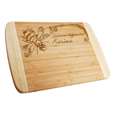 Dovaninė bambukinė lentelė su graviravimu, bitės motyvas 